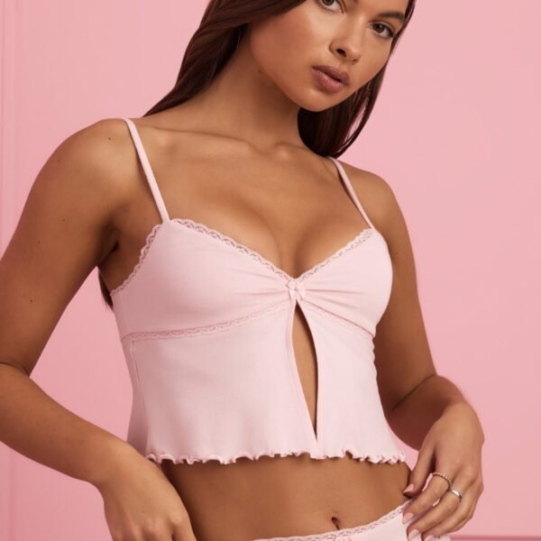 Lace-Trim Babydoll Pyjama Top in Baby Pink