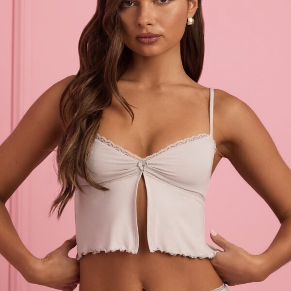 Lace-Trim Babydoll Pyjama Top in Cloud Grey